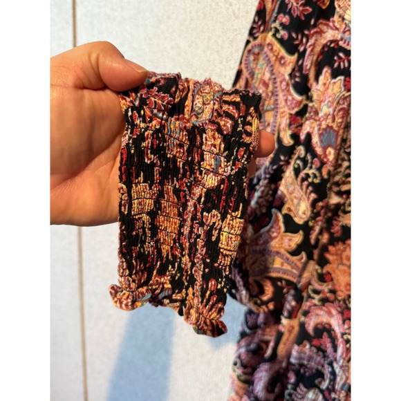 Knox Rose Womens L Paisley Print Long Sleeve Smocked Neck Blouse Top - Picture 3 of 9